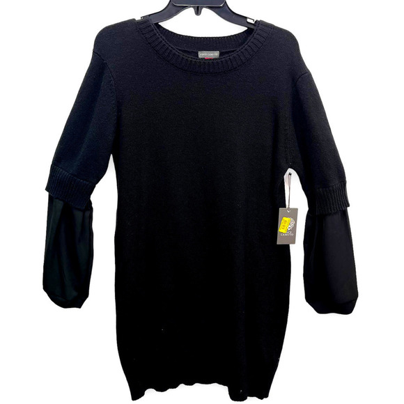 Vince Camuto NWT Layered Mixed Media Long Sleeve Black Sweater Dress Small - Picture 4 of 12